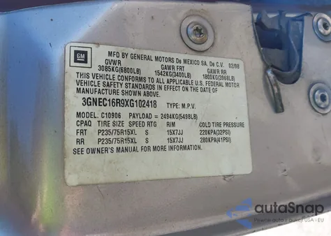 1999 Chevrolet Suburban 1500 Lt z USA, uszkodzony, nr VIN 3GNEC16R9XG102418